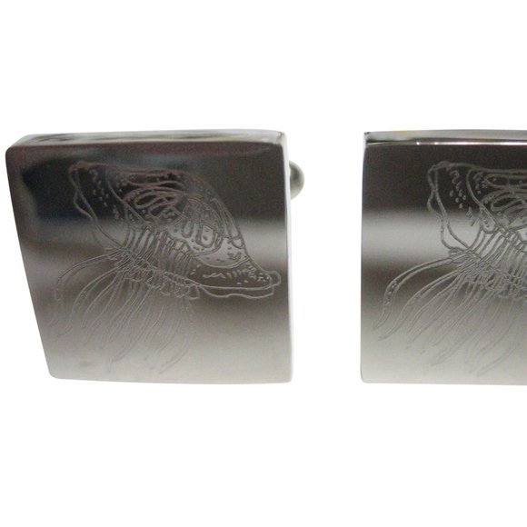 Jellyfish Cufflinks - Etsy Silver Toned Square Etched Jellyfish Cufflinks